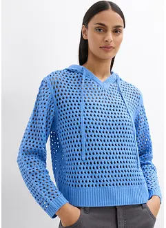 Maglione a punto ajour con cappuccio, bonprix