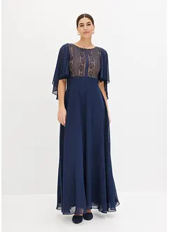 Abito di chiffon con pizzo e mantellina, bonprix