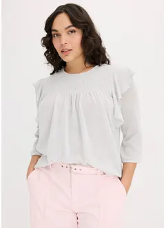 Maglia con lurex, maniche a 3/4 e volant, bonprix
