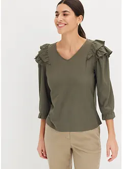 Maglia in trama operata con volant, bonprix