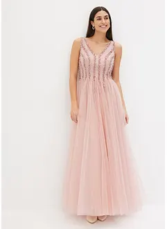 Abito lungo in fine tulle con ricami e paillettes, bonprix