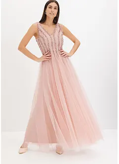 Abito lungo in tulle raffinato con paillettes, bonprix