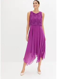 Abito midi in chiffon con pizzo, bonprix