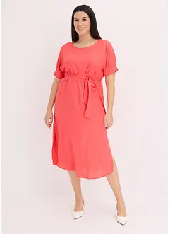 Abito midi a maniche corte con bordo elastico e cintura, bonprix