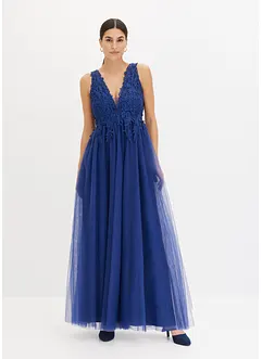 Abito lungo con tulle e pizzo, bonprix