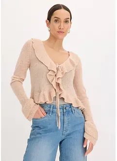 Cardigan in filato fine con ruches, bonprix