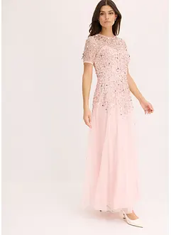 Abito lungo in delicato tulle con ricami e paillettes, bonprix