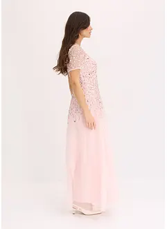 Abito lungo in delicato tulle con ricami e paillettes, bonprix
