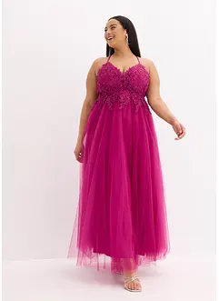 Abito lungo in tulle delicato con pizzo, bonprix