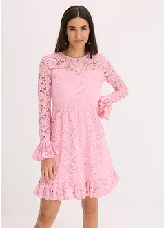 Abito in pizzo con nastrino di satin e volant, bonprix