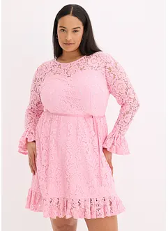 Abito in pizzo con nastrino di satin e volant, bonprix