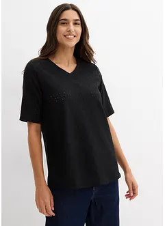 Maglia in crêpe con ricami traforati, bonprix