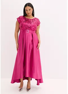 Abito lungo in satin lucido con pizzo, bonprix