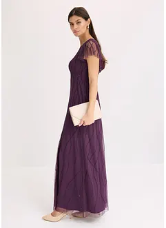 Abito lungo in tulle delicato con ricamo e perline, bonprix