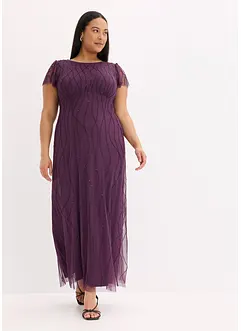 Abito lungo in tulle delicato con ricamo e perline, bonprix