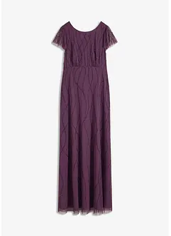 Abito lungo in tulle delicato con ricamo e perline, bonprix