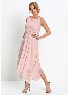 Abito midi in chiffon con pizzo, bonprix