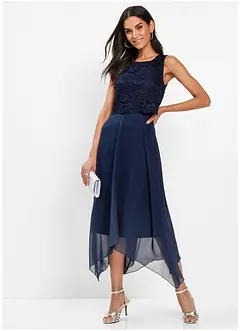 Abito midi in chiffon con pizzo, bonprix