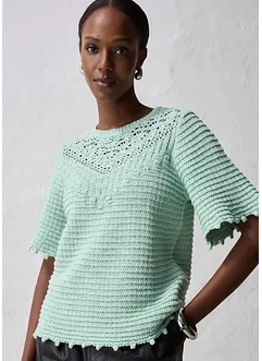 Maglione traforato in misto lino, bonprix