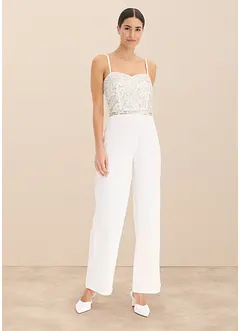 Tuta da sposa in crêpe strutturato con ricamo con perline, bonprix