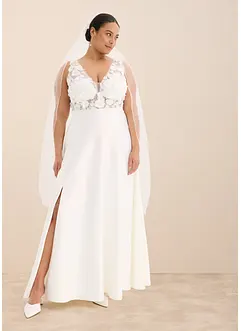 Abito da sposa in satin lucido con applicazione floreale, bonprix
