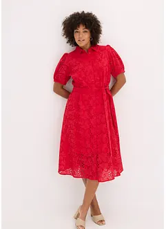 Abito con ricami traforati in puro cotone, bonprix