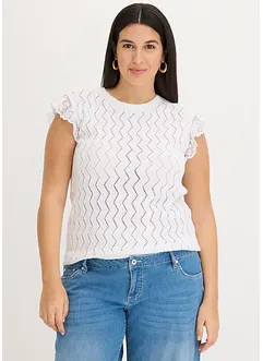 Top in maglia effetto uncinetto con pizzo, bonprix