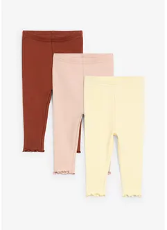 Leggings a coste in cotone biologico con volant (pacco da 3), bonprix