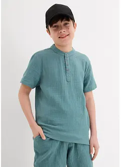 Camicia a maniche corte con colletto alla coreana in morbida mussola, bonprix