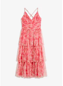 Abito midi in tulle fine con volant, bonprix