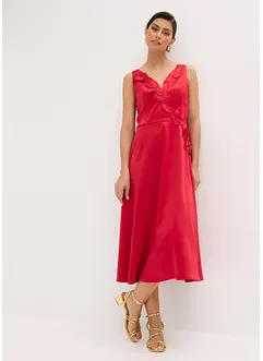 Abito midi in satin lucido con applicazione floreale, bonprix