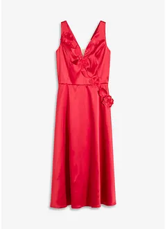 Abito midi in satin lucido con applicazione floreale, bonprix