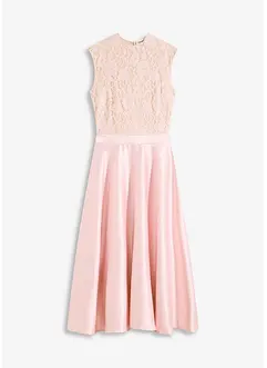 Abito midi in satin lucido con pizzo, bonprix