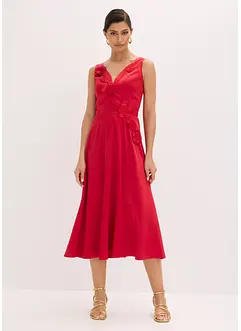 Abito midi in satin lucido con applicazione floreale, bonprix