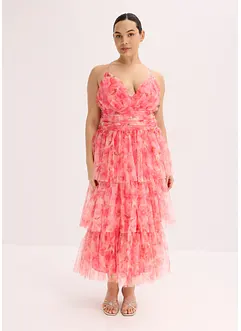 Abito midi in tulle fine con volant, bonprix