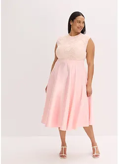 Abito midi in satin lucido con pizzo, bonprix