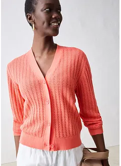 Cardigan traforato in misto lino, bonprix