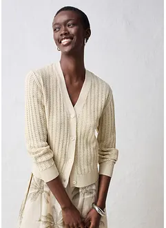 Cardigan traforato in misto lino, bonprix