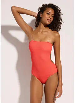 Costume intero a trama operata con spalline trasparenti, bonprix