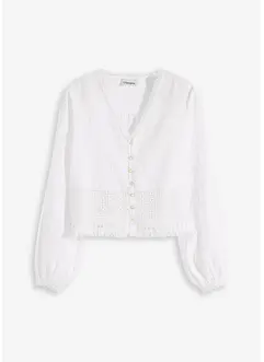 Blusa con inserto effetto uncinetto e frange, bonprix