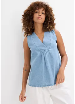 Blusa smanicata in denim, bonprix