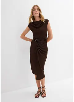 Abito midi drappeggiato con effetto a coste, bonprix