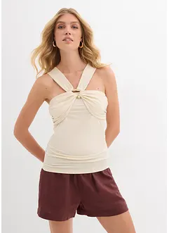 Top con scollo all'americana e fibbia decorativa martellata, bonprix