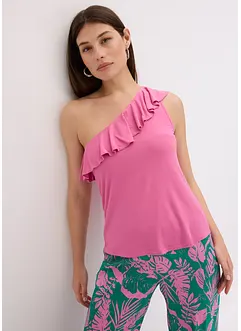 Top monospalla con volant in misto viscosa morbido, bonprix