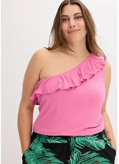 Top monospalla con volant in misto viscosa morbido, bonprix