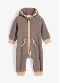 Tutina in pile con cappuccio e applicazione a forma di orsetto, bonprix