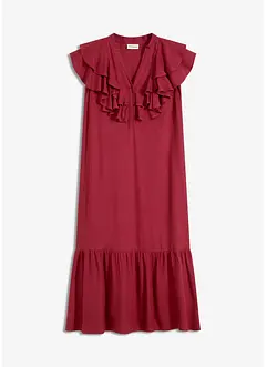 Abito midi con volant in crêpe operato, bonprix