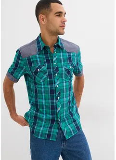 Camicia a maniche corte con inserto in denim, bonprix