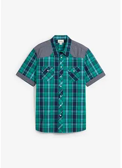 Camicia a maniche corte con inserto in denim, bonprix