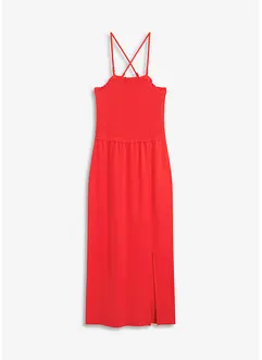 Abito midi in jersey robusto con inserto smock e spacco, bonprix